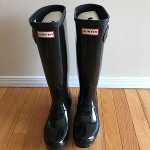Hunter original tall black gloss rain boot size 7